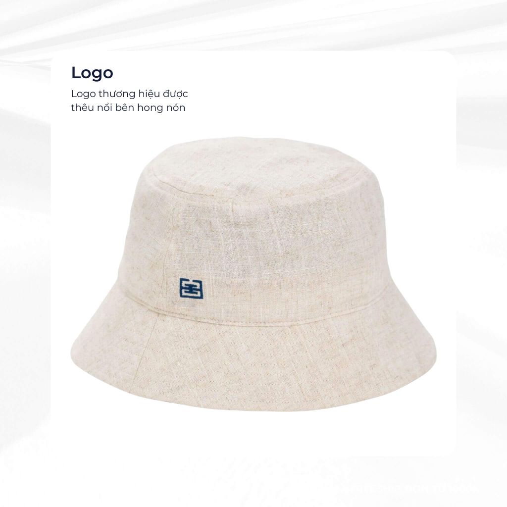 mô tả logo mũ bucket linen