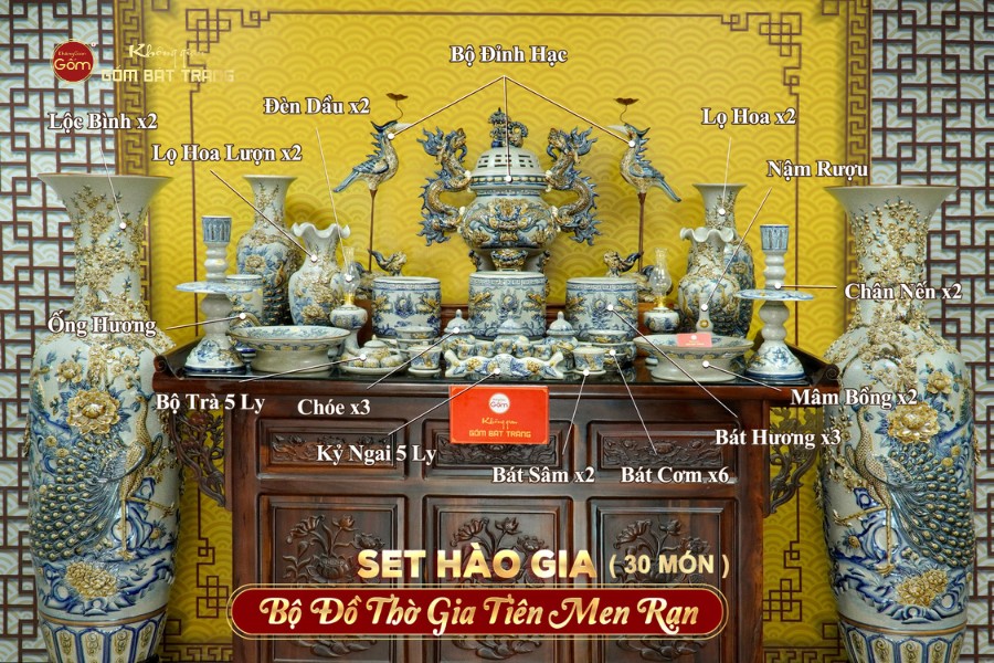 Bộ Đồ Thờ Gia Tiên (Hào Gia 30 Món) Men Rạn
