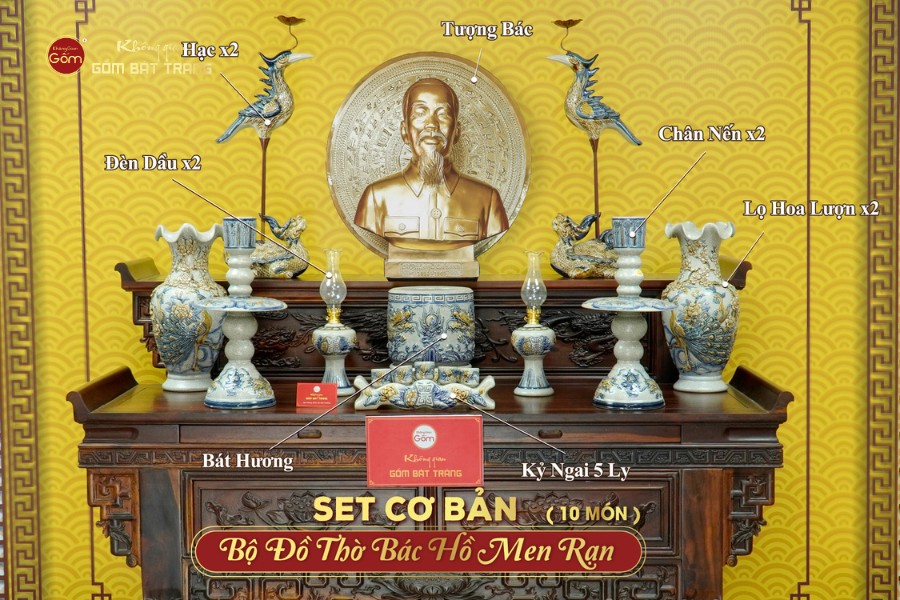 Bộ Đồ Thờ Bác Hồ (Cơ Bản 10 Món) Men Rạn