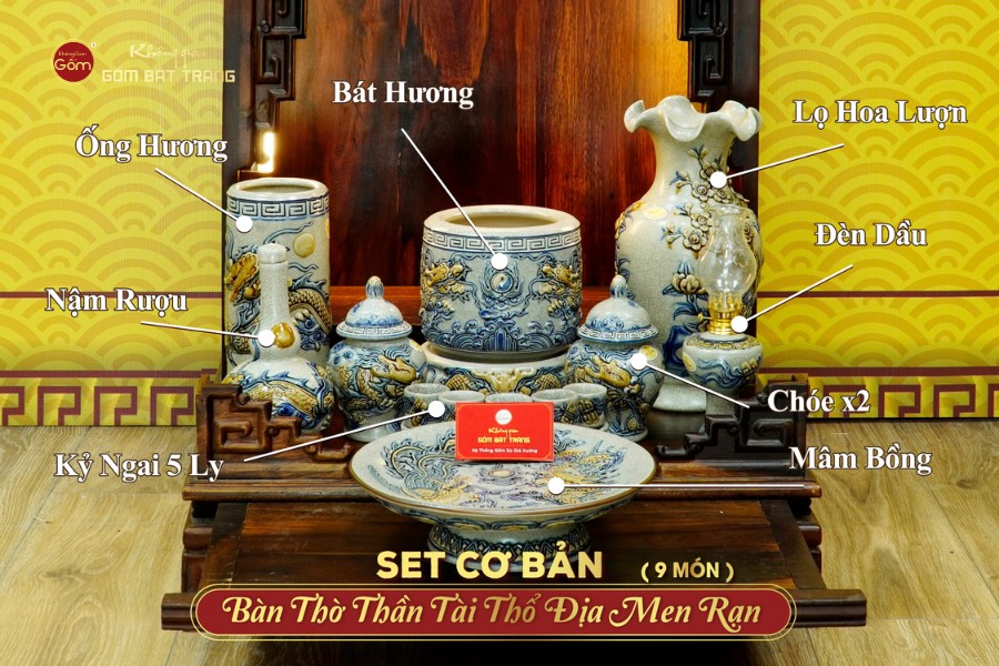 Bộ Đồ Thờ Thần Tài Thổ Địa (Cơ Bản 9 Món) Men Rạn