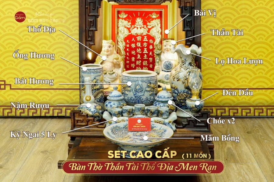Bộ Đồ Thờ Thần Tài Thổ Địa (Cao Cấp 11 Món) Men Rạn