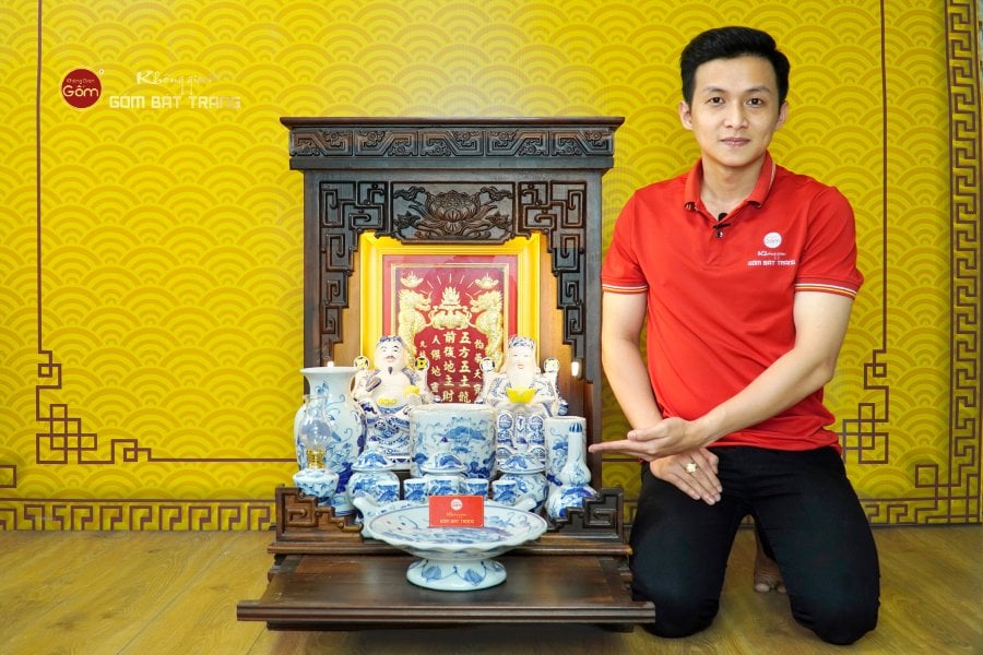 [Set Cao Cấp] Bộ Đồ Thờ Thần Tài Thổ Địa (Cao Cấp 12 Món) Men Lam