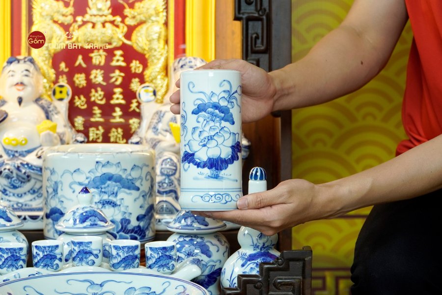 [Set Cao Cấp] Bộ Đồ Thờ Thần Tài Thổ Địa (Cao Cấp 12 Món) Men Lam