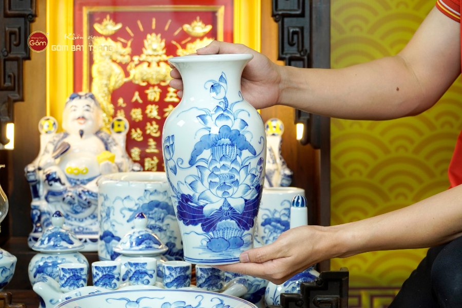 [Set Cao Cấp] Bộ Đồ Thờ Thần Tài Thổ Địa (Cao Cấp 12 Món) Men Lam