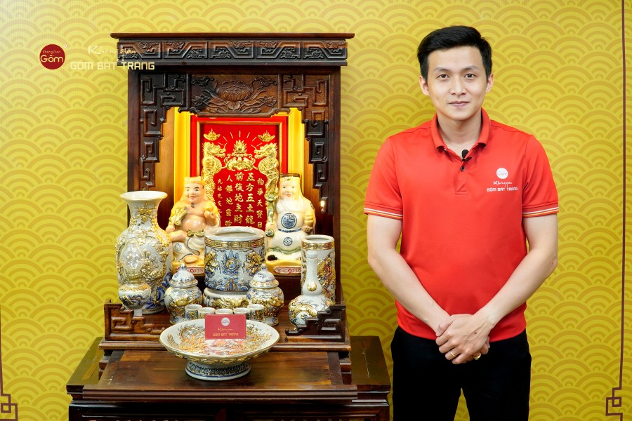 Bộ Đồ Thờ Thần Tài Thổ Địa (Cao Cấp 11 Món) Men Rạn Vẽ Vàng