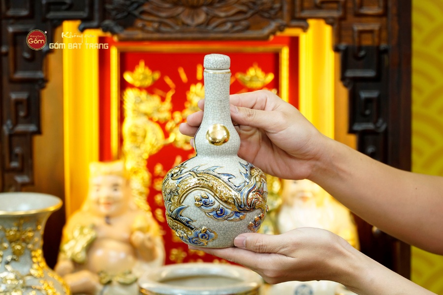 Bộ Đồ Thờ Thần Tài Thổ Địa (Cao Cấp 11 Món) Men Rạn Vẽ Vàng