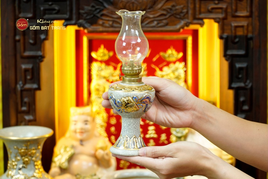 Bộ Đồ Thờ Thần Tài Thổ Địa (Cao Cấp 11 Món) Men Rạn Vẽ Vàng