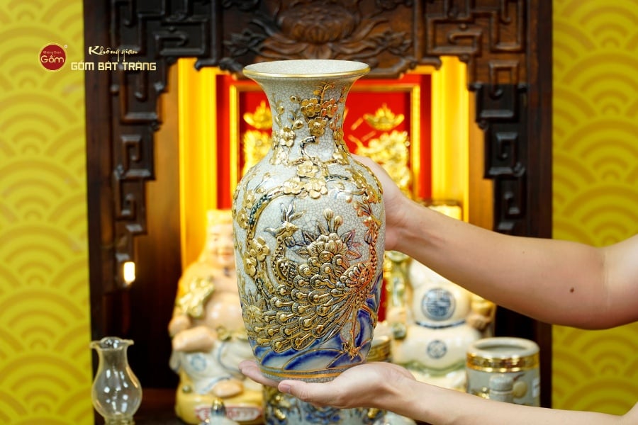 Bộ Đồ Thờ Thần Tài Thổ Địa (Cao Cấp 11 Món) Men Rạn Vẽ Vàng