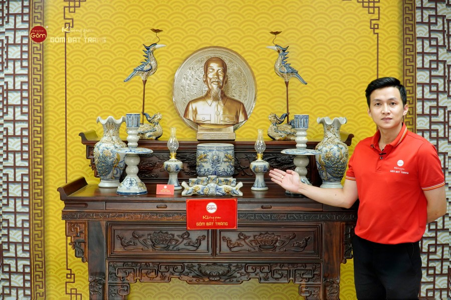 Bộ Đồ Thờ Bác Hồ (Cơ Bản 10 Món) Men Rạn