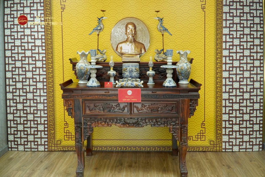 Bộ Đồ Thờ Bác Hồ (Cơ Bản 10 Món) Men Rạn