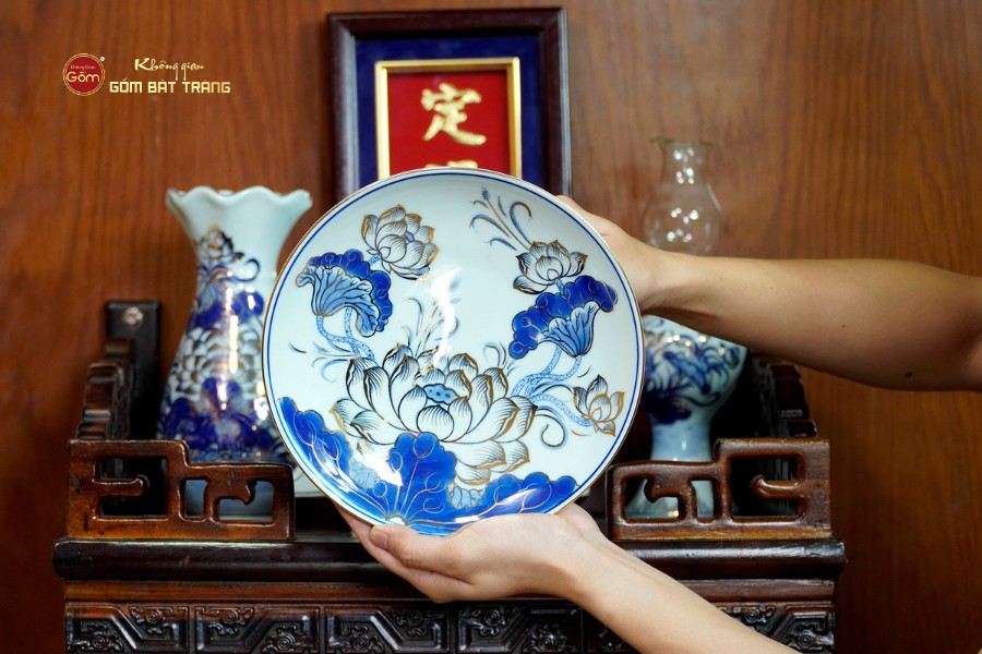 Bộ Đồ Thờ Ông Táo (Cơ Bản 6 Món) Men Lam Vẽ Vàng