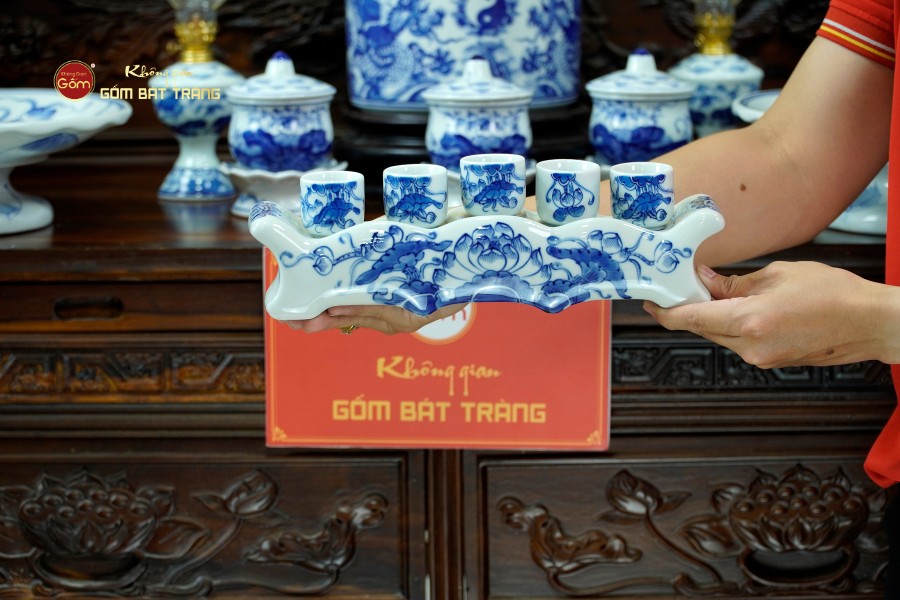 Bộ Đồ Thờ Bác Hồ (Cơ Bản 10 Món) Men Lam