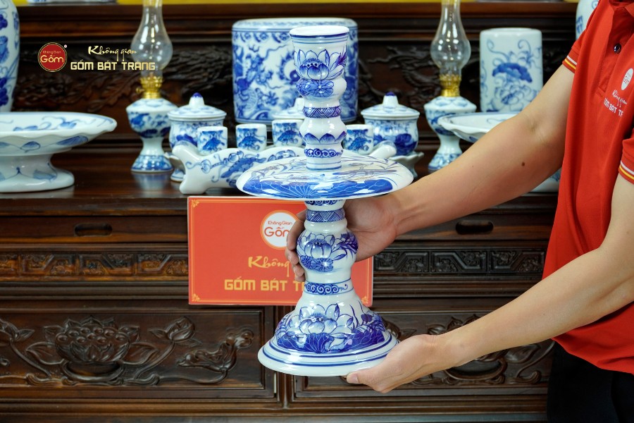 Bộ Đồ Thờ Bác Hồ (Cơ Bản 10 Món) Men Lam