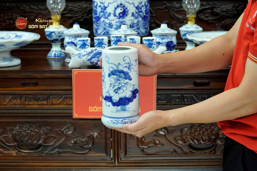 Bộ Đồ Thờ Bác Hồ (Cao Cấp 16 Món) Men Lam