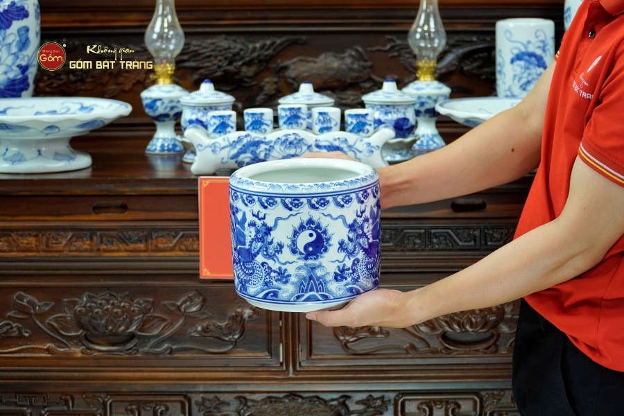 Bộ Đồ Thờ Bác Hồ (Cơ Bản 10 Món) Men Lam