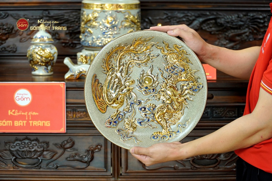 Bộ Đồ Thờ Phật (Cơ Bản 11 Món) Men Rạn Vẽ Vàng