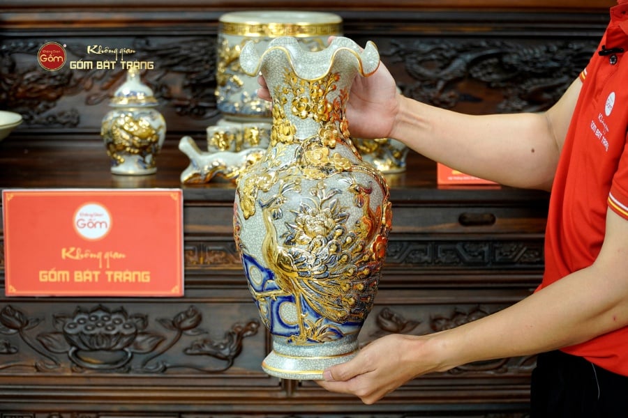 Bộ Đồ Thờ Phật (Cơ Bản 11 Món) Men Rạn Vẽ Vàng