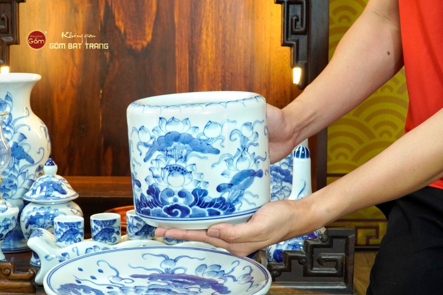 Bộ Đồ Thờ Thần Tài Thổ Địa (Cơ Bản 9 Món) Men Lam