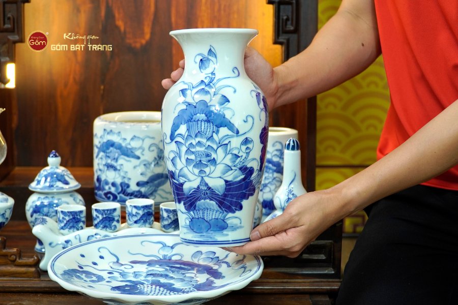 Bộ Đồ Thờ Thần Tài Thổ Địa (Cơ Bản 9 Món) Men Lam