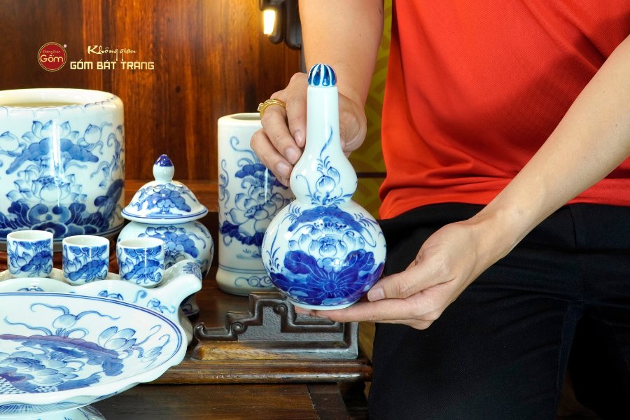 Bộ Đồ Thờ Thần Tài Thổ Địa (Cơ Bản 9 Món) Men Lam