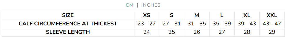 Bảng size chart đo bó calf