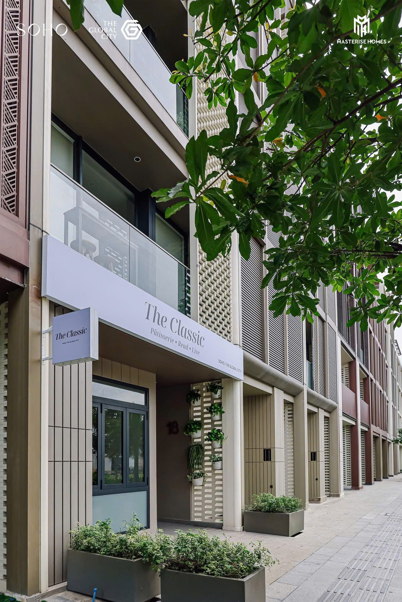 Mặt tiền kiến trúc sang trọng của nhà mẫu SOHO The Classic tại khu đô thị The Global City do Masterise Homes phát triển.