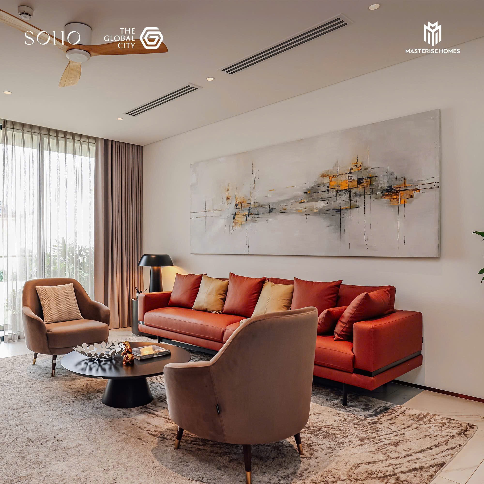 Phòng khách sang trọng tại nhà mẫu The Classic SOHO The Global City