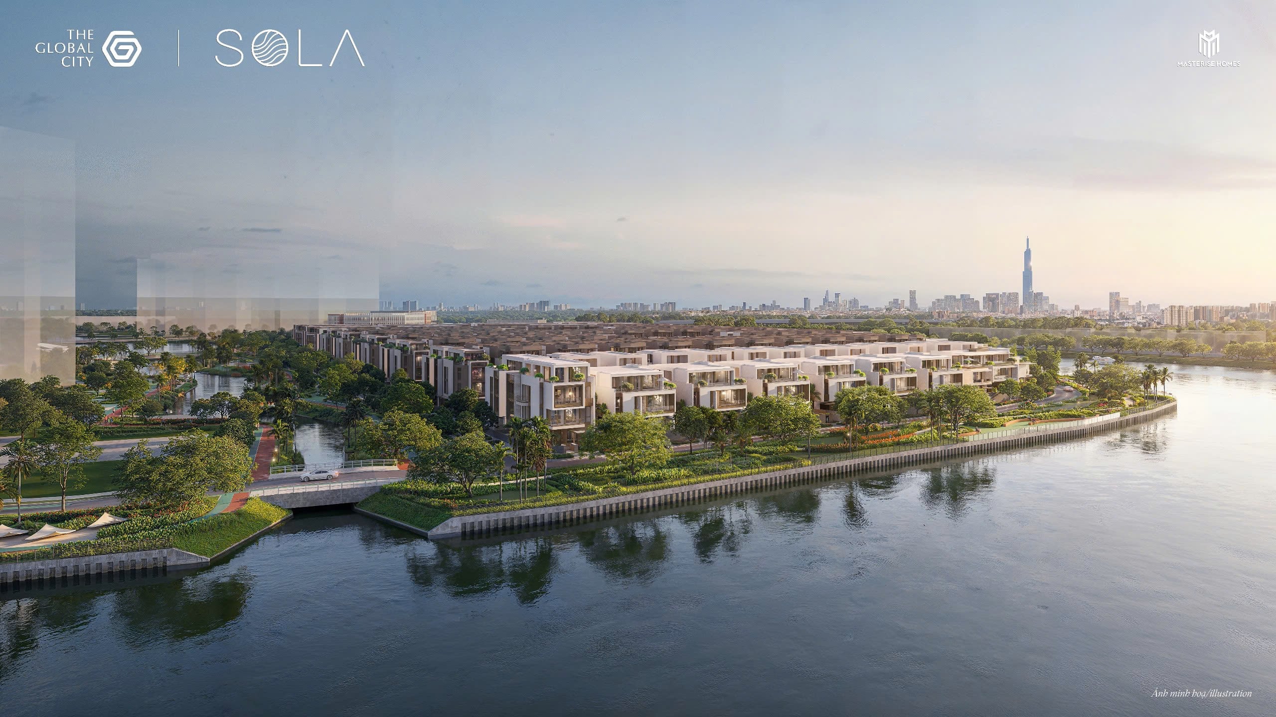 Phối cảnh tổng thể bán đảo biệt thự vườn SOLA tại khu đô thị The Global City của Masterise Homes.