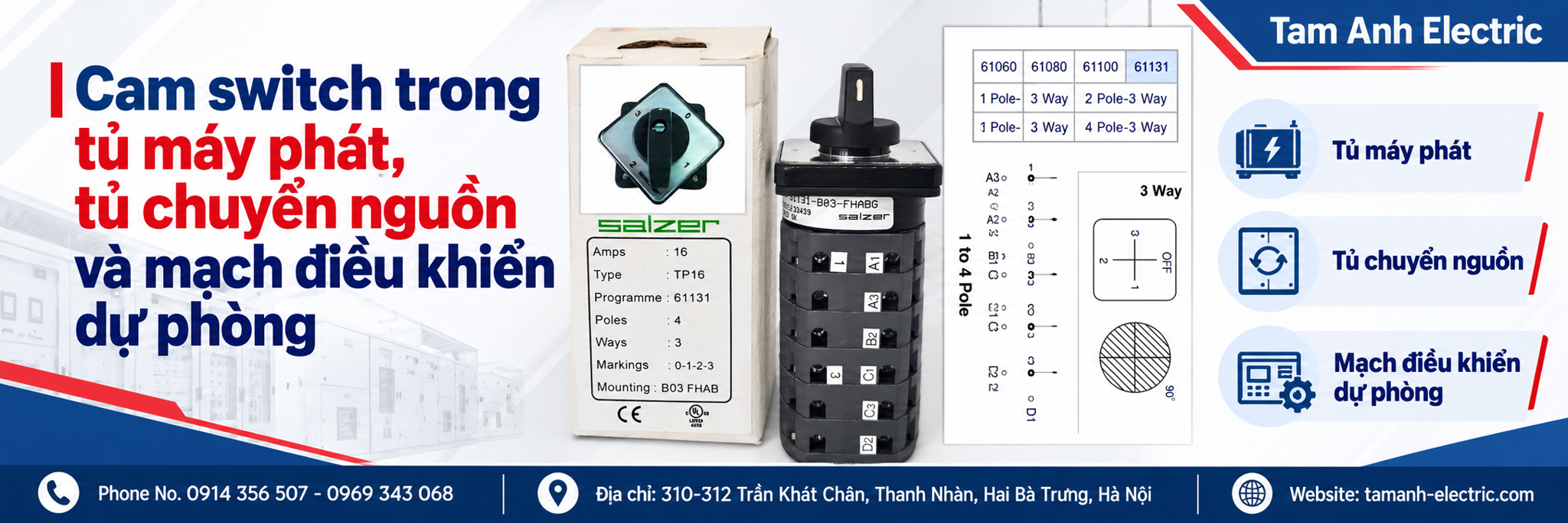 Dùng cam switch trong tủ máy phát và tủ chuyển nguồn: Những điểm cần kiểm tra
