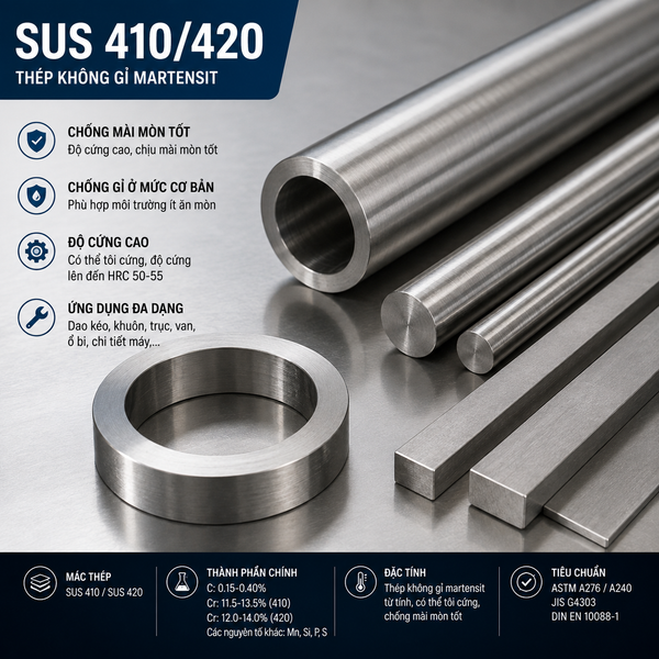 🧲 SUS 410/420 là gì? Inox Martensitic cứng, bền và chịu mài mòn