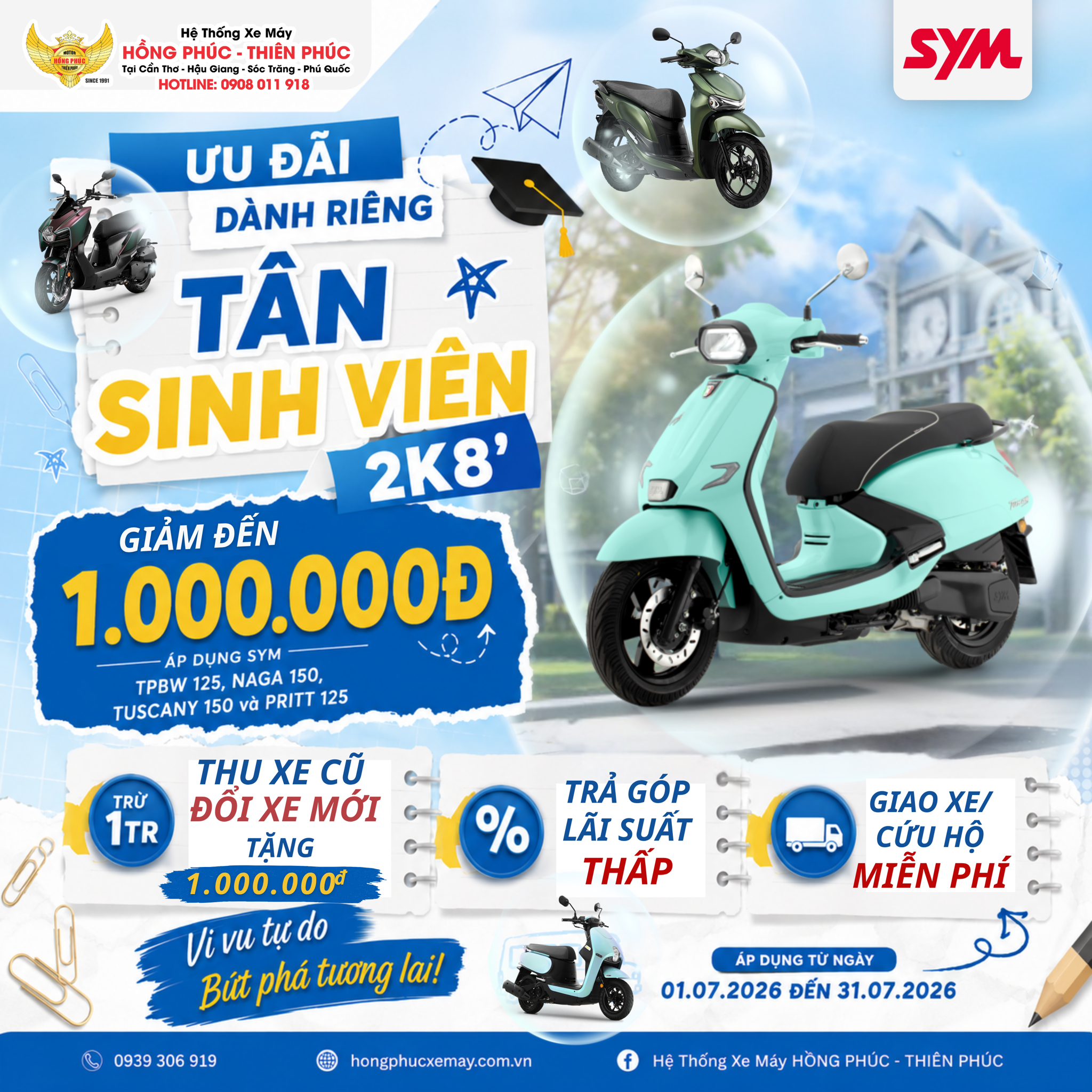 🎓 ƯU ĐÃI DÀNH RIÊNG TÂN SINH VIÊN 2K8 – CHỐT XE NGAY, NHẬN QUÀ LIỀN TAY! 🛵✨