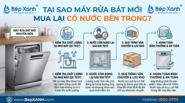[Phân Tích] Tại Sao Máy Rửa Bát Mới Mua Lại Có Nước Bên Trong?