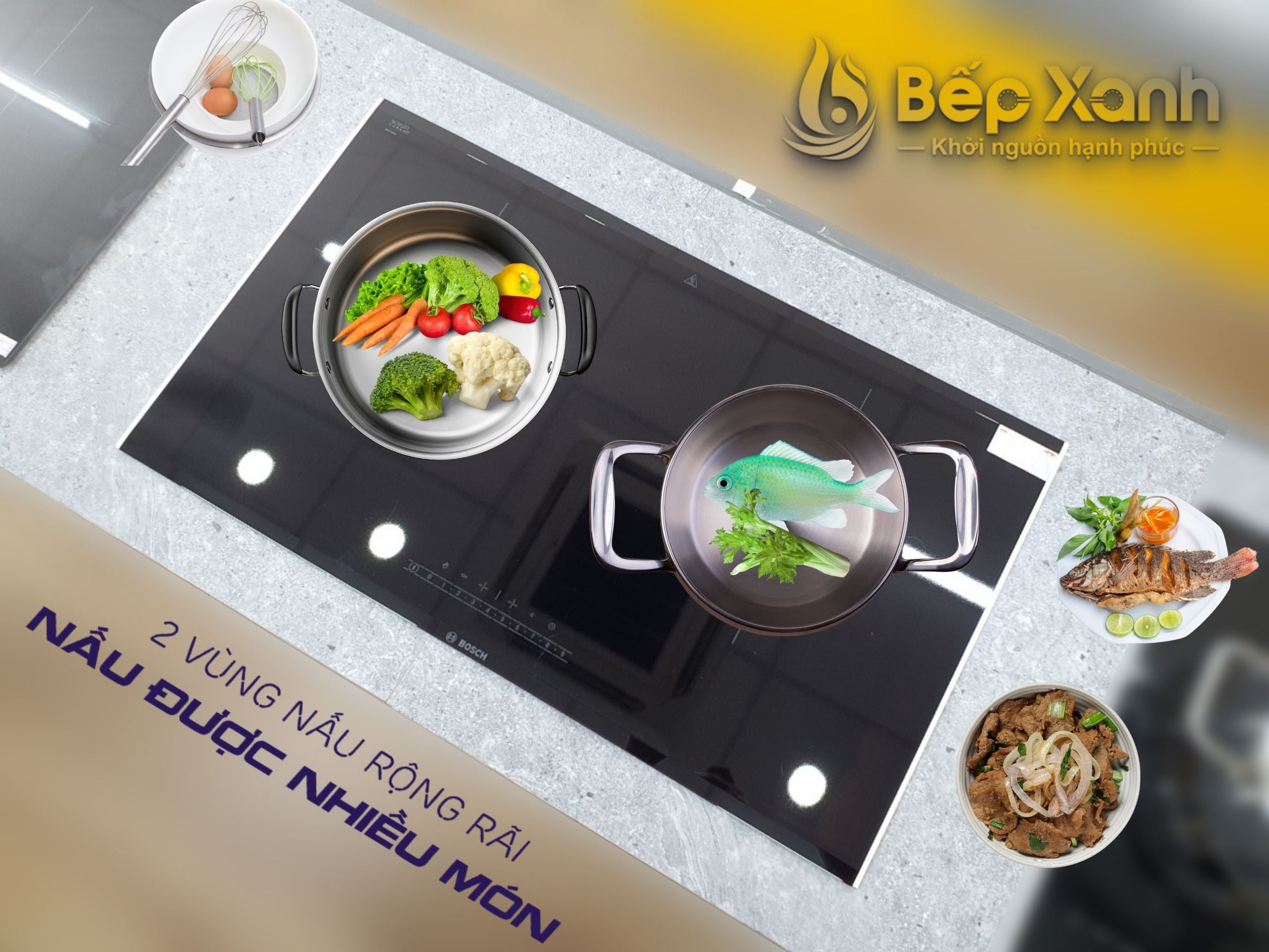 Hai vùng nấu phân bổ rộng rãi tiện lợi