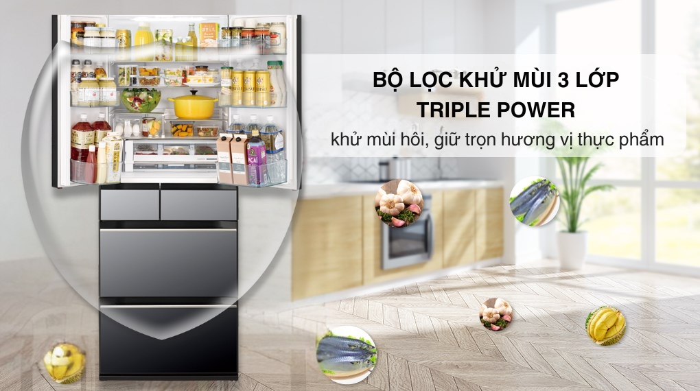 Tủ lạnh Hitachi Inverter 617 lít Multi Door R-HW620RV(XK) - Khử mùi Triple Power