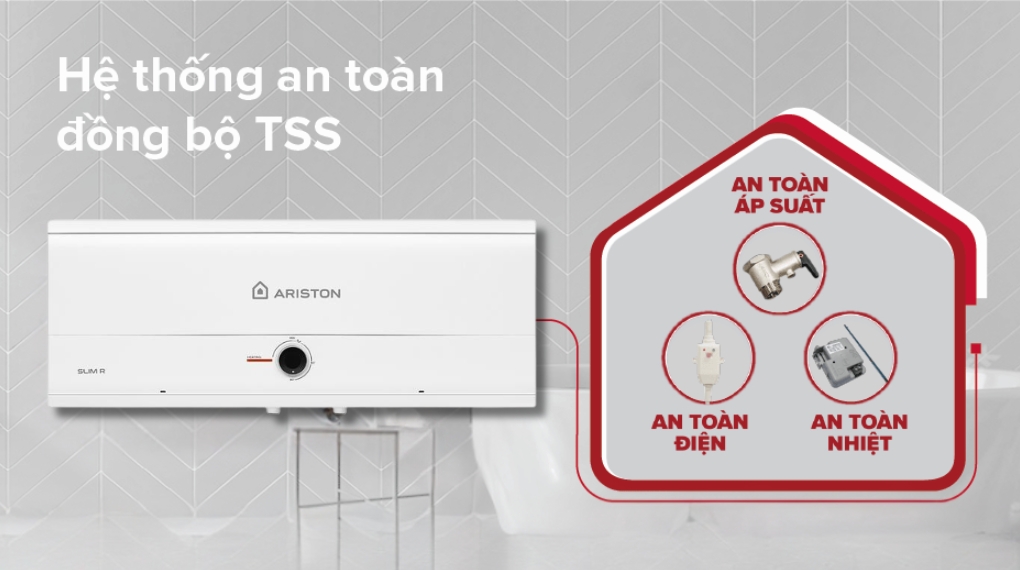 Máy nước nóng gián tiếp Ariston 20 lít 2500W SLIM3 20 R MT - Hệ thống an toàn TSS