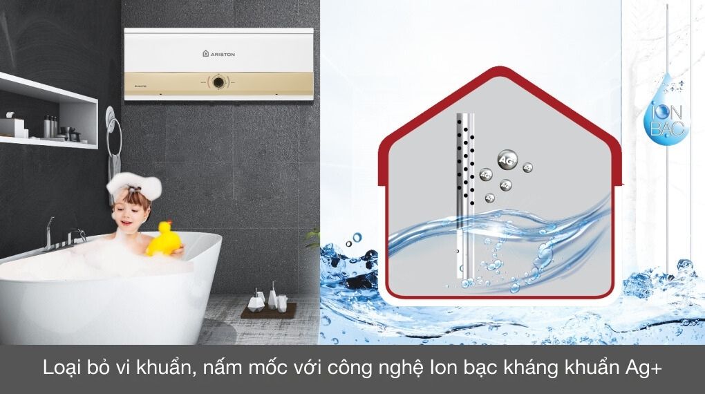 Máy nước nóng gián tiếp Ariston 20 lít 2500W SLIM3 20 RS MT - Chế độ tạo Ion Ag+ kháng khuẩn