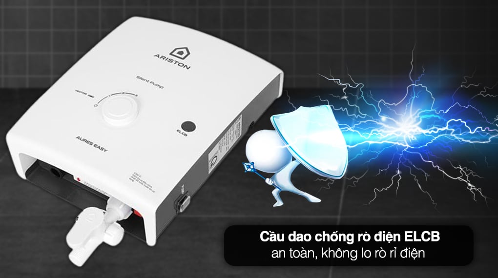 Máy nước nóng trực tiếp Ariston 4500W AURES EASY 4.5P 3S - Cầu dao ELCB