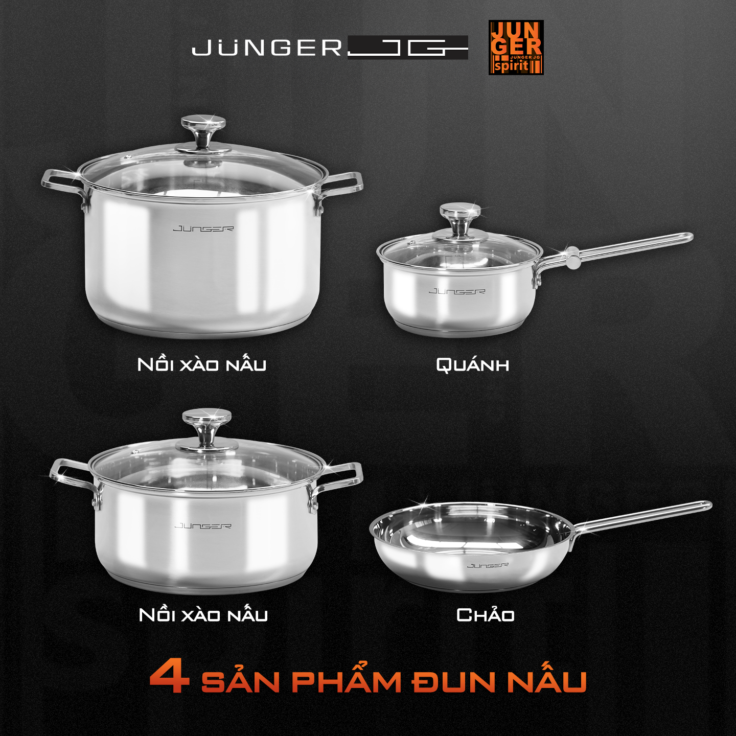 Trọn bộ 7 chi tiết nồi chảo cao cấp Junger CWJ-070