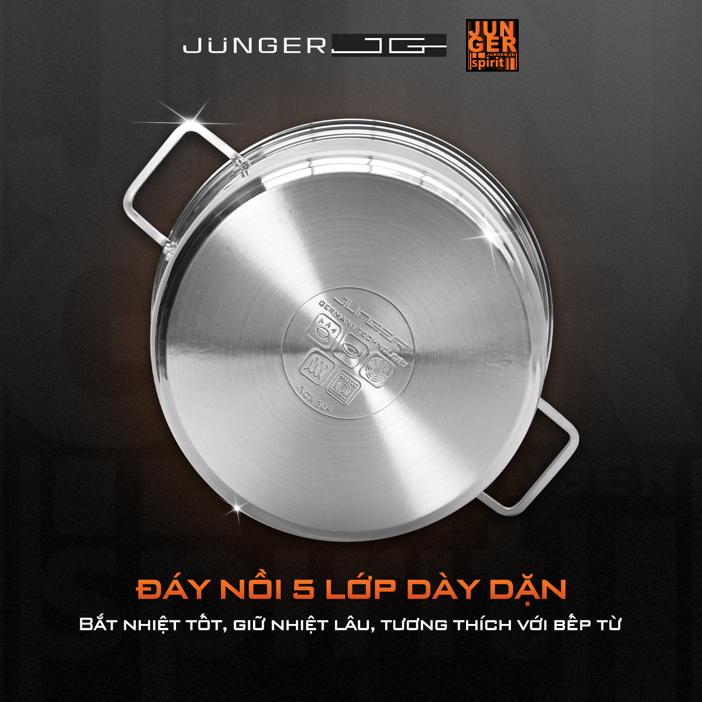 Cấu tạo đáy 5 lớp truyền nhiệt tối ưu của bộ nồi Junger CWJ-070