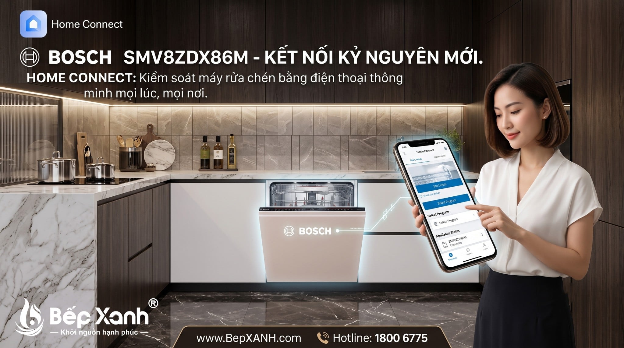 Máy Rửa Chén Âm Tủ Toàn Phần Bosch SMV8ZDX86M kết nối Home connect