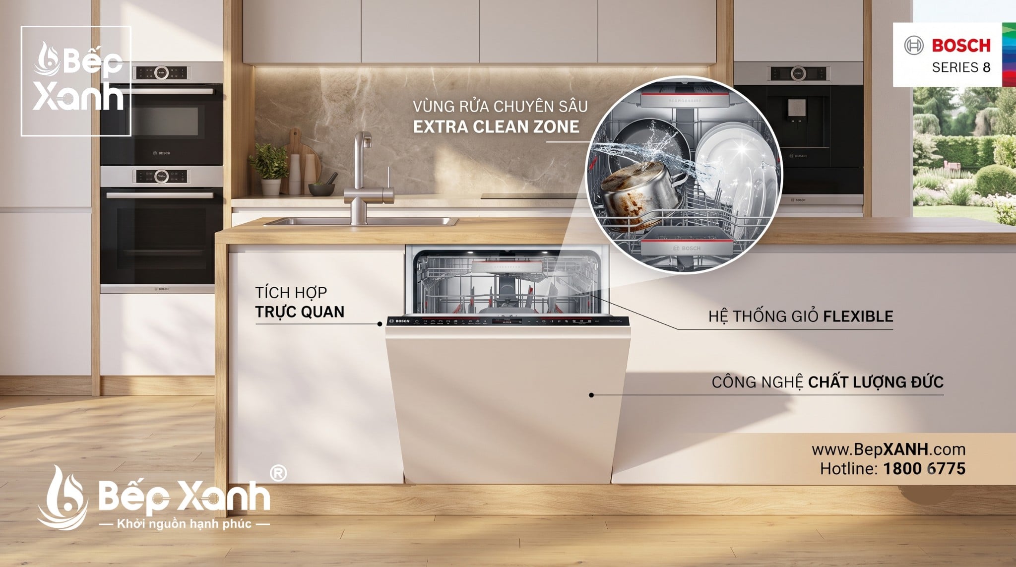 Máy Rửa Chén Âm Tủ Toàn Phần Bosch SMV8ZDX86M với vùng rửa chuyên sâu