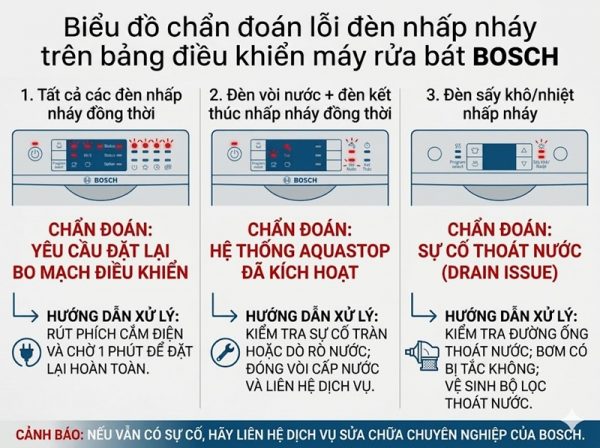 Đèn báo nhấp nháy bất thường máy rửa chén Bosch - cách nhận biết và xử lý