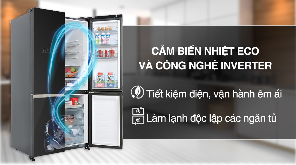 Tủ lạnh Hitachi Inverter 569 lít Multi Door R-WB640VGV0 GBK - Hệ thống tiết kiệm điện biến tần