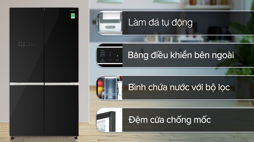 Tủ lạnh Hitachi Inverter 569 lít Multi Door R-WB640VGV0 GBK - Bảng điều khiển cảm ứng ngoài