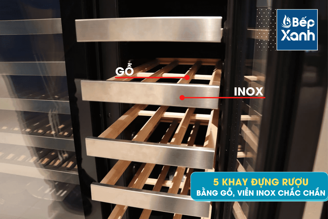 Khay rượu bằng gỗ viền inox