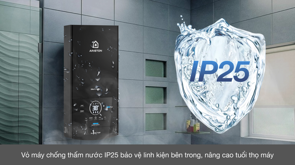 Máy nước nóng trực tiếp Ariston 4500W AURES TOP 4.5P - Chuẩn chống thấm IP25 bảo vệ an toàn