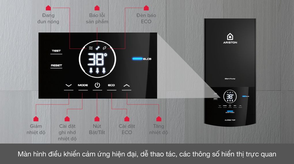 Máy nước nóng trực tiếp Ariston 4500W AURES TOP 4.5P - Màn hình cảm ứng hiện đại