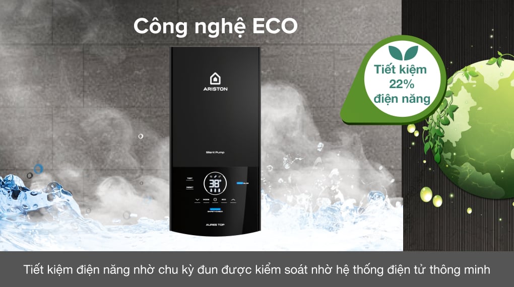 Máy nước nóng trực tiếp Ariston 4500W AURES TOP 4.5P - Công nghệ ECO tiết kiệm điện năng