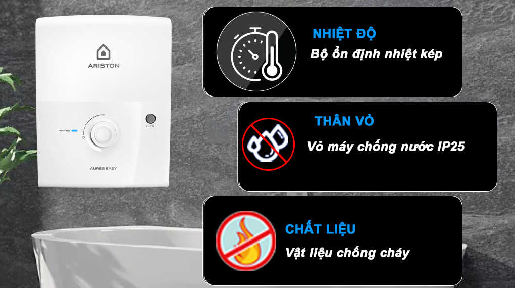 Máy nước nóng trực tiếp Ariston AURES EASY 4.5 D - Chế độ an toàn kép