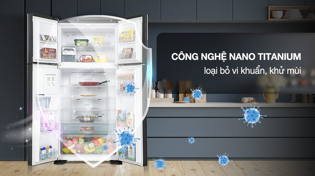 Tủ lạnh Hitachi Inverter 540 lít R-FW690PGV7 GBK - Công nghệ khử khuẩn Nano Titanium